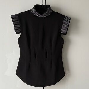 Black Sleeveless Top with rhinestone Embellished Collar sleeves Small